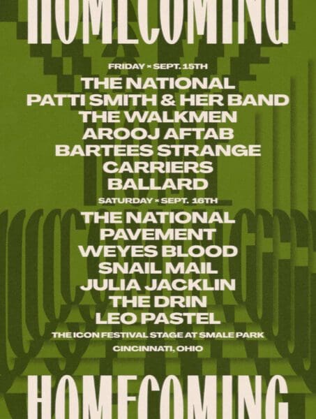 The National Announce Homecoming Festival 2023 feat. Patti Smith, Pavement, The Walkmen, Weyes Blood