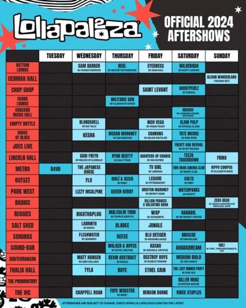 Lollapalooza 2024 Aftershows Announced feat. Jungle, Teezo Touchdown, Vince Staples, Tyla